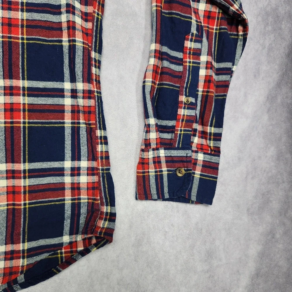 J Crew Slim Flannel Shirt Mens Medium Blue Red Yellow Plaid Long Sleeve BU180‎